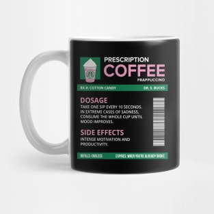 Funny Cotton Candy Frappuccino Prescription Label for medical and nursing students, nurses, doctors, and health workers who are coffee lovers Mug